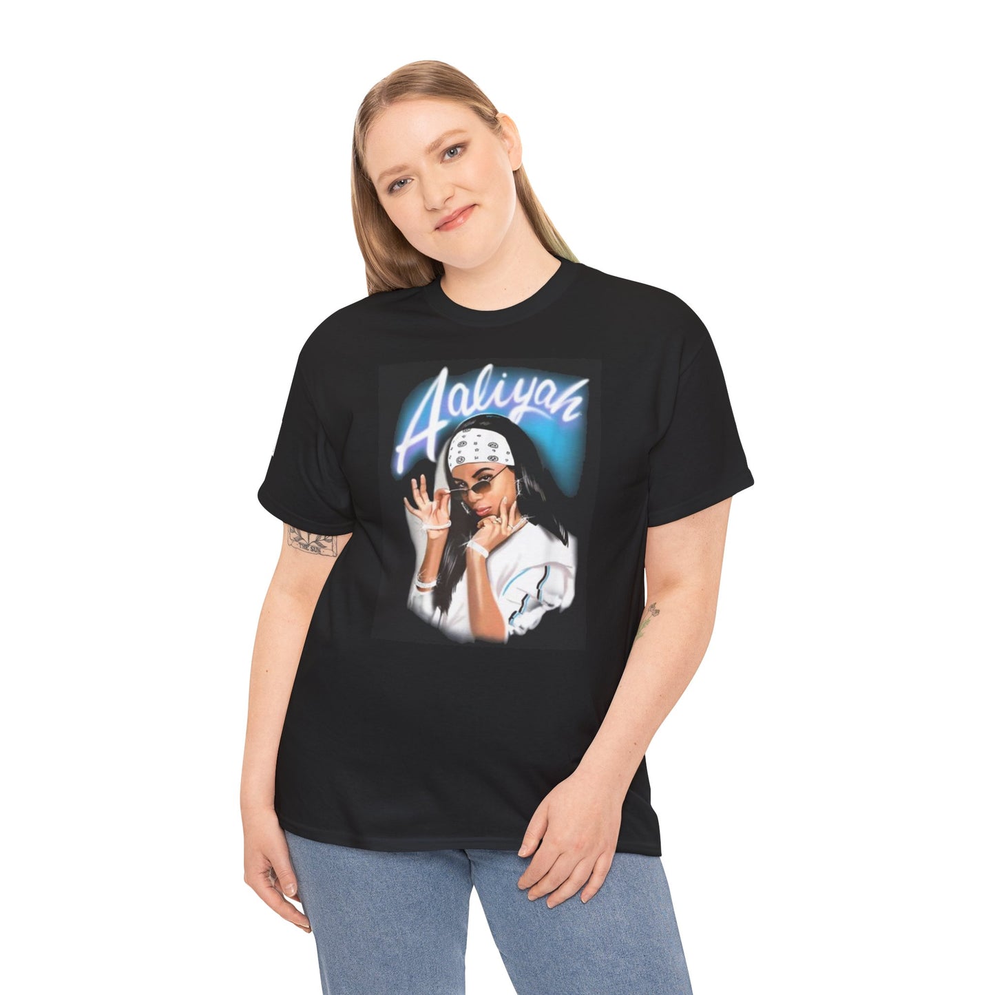 Fusion t-shirt Aaliyah Unisex Heavy Cotton Tee - Retro Vibe with QR Code