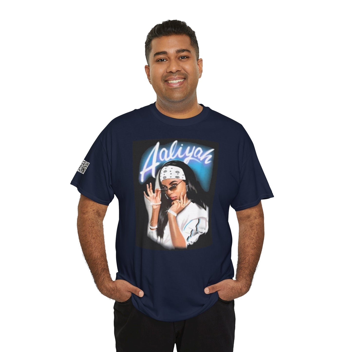 Fusion t-shirt Aaliyah Unisex Heavy Cotton Tee - Retro Vibe with QR Code