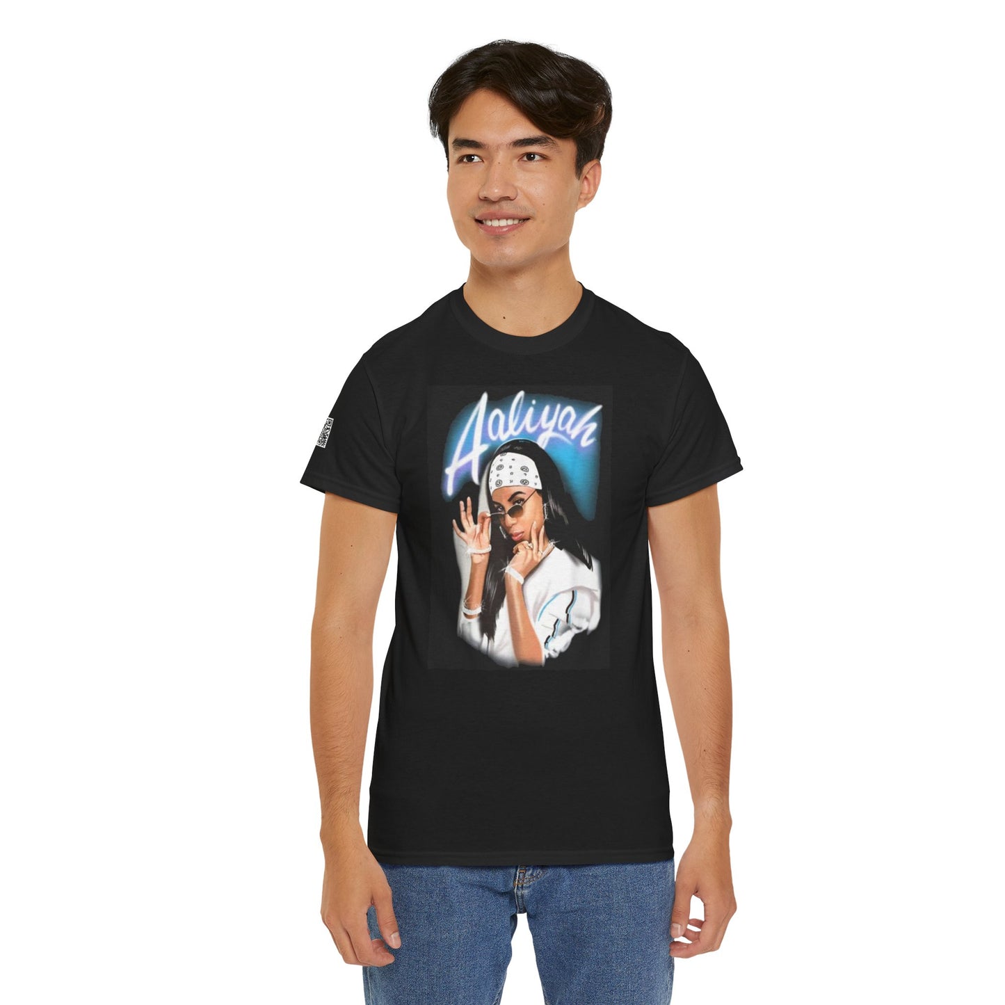 Fusion t-shirt Aaliyah Unisex Heavy Cotton Tee - Retro Vibe with QR Code
