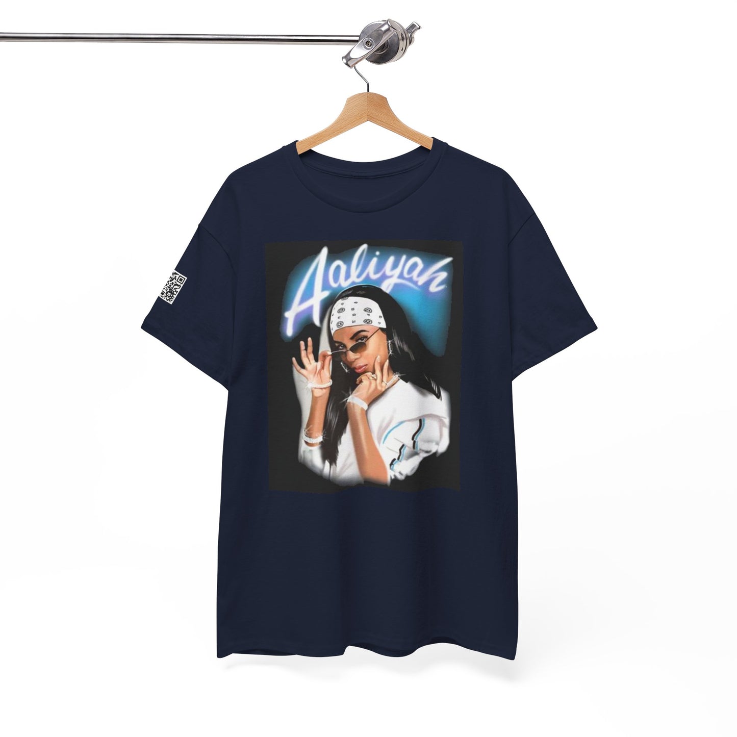 Fusion t-shirt Aaliyah Unisex Heavy Cotton Tee - Retro Vibe with QR Code