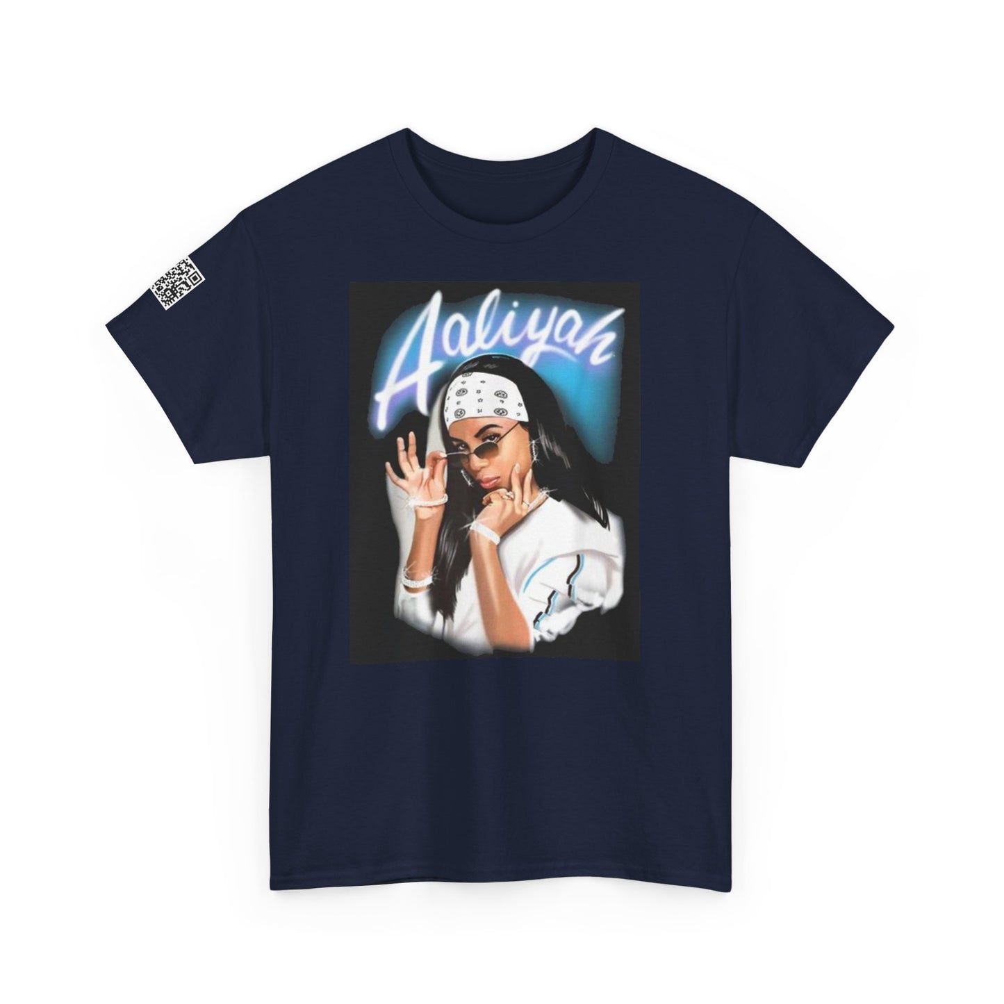 Fusion t-shirt Aaliyah Unisex Heavy Cotton Tee - Retro Vibe with QR Code