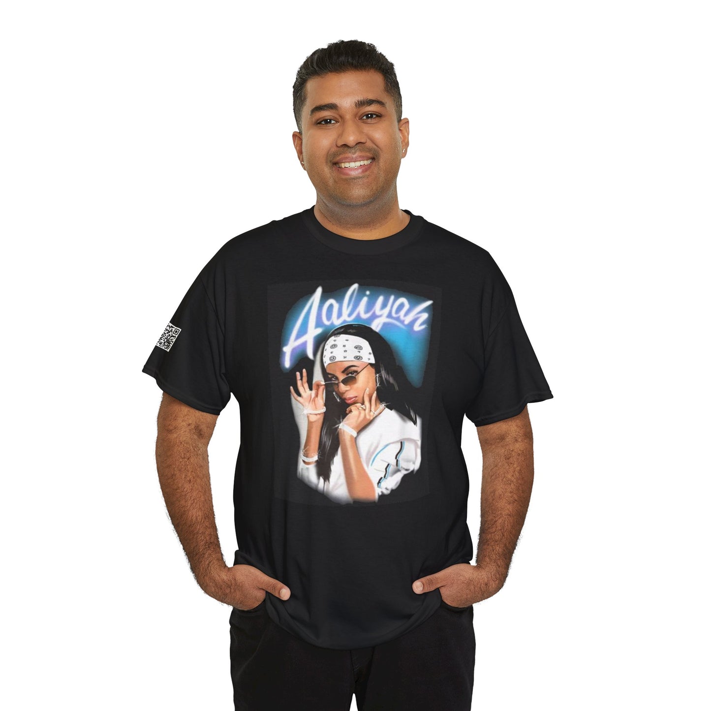 Fusion t-shirt Aaliyah Unisex Heavy Cotton Tee - Retro Vibe with QR Code