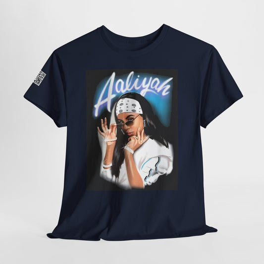 Fusion t-shirt  Aaliyah Unisex Heavy Cotton Tee - Retro Vibe with QR Code