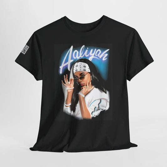 Fusion t-shirt  Aaliyah Unisex Heavy Cotton Tee - Retro Vibe with QR Code